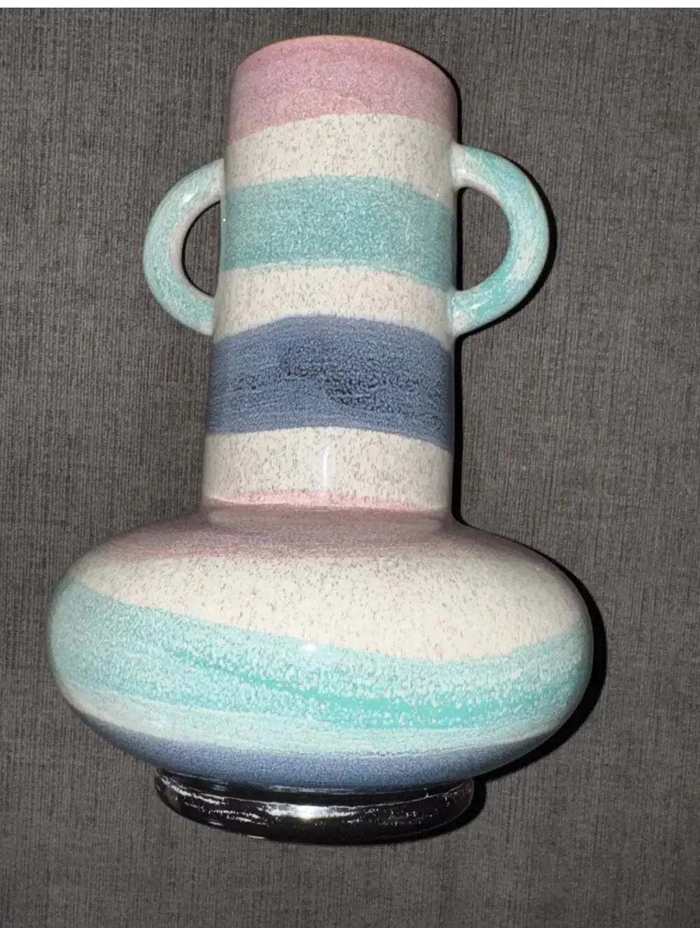 Vintage Pastel Speckled Ceramic Two-Handled Striped Vase